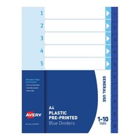 Dividers Numerical A4 1-10 Avery 85810 Blue Tabs Polyprop 