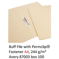 Permclip Manilla Folder A4 Avery 87003 box 100 Buff Weight: 244gsm