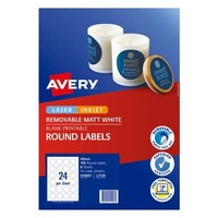 Labels Round 40mm white Matt Avery 910007 8 sheets Laser InkJet 24up x192 labels L7129 Removable