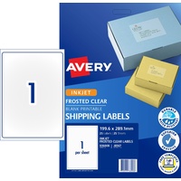 Labels  1up Inkjet J8567 Avery 936008 box 25 Frosted Clear 199.6x289.1mm
