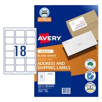  Inkjet Labels 18up Avery J8161 White 63.5x46.6mm 936096 Permanent Smudgefree - 50 sheets - 900 labels