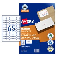 Labels 65up InkJet White Box 50 Avery 936099 J8651 Permanent Quick Peel 3250 Labels (was 936049 936034)