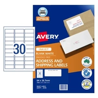 Labels 30up InkJet J8158 Avery 936106 box 50 White Permanent Quick Peel Address Labels with Sure Feed 64 x 26.7 mm, Inkjet, Permanent