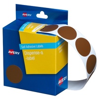 Label Avery Dots 24mm Brown 937245 Roll 500 Removable in Dispenser pack