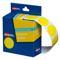 Label Avery Dots 24mm Yellow 937247 Roll 500 Removable in Dispenser pack