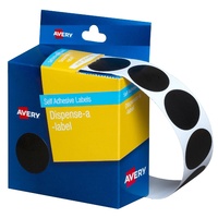 Label Avery Dots 24mm Black 937250 Roll 500 Removable in Dispenser pack