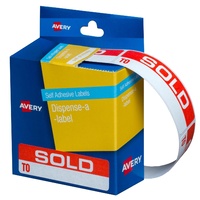 Label dispenser box message Sold To - roll 125 64x19 mm #937253 Red and white Removable