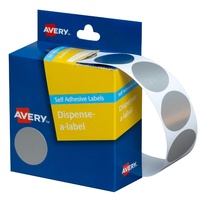 Label Avery Dots 24mm Silver 937272 Roll 250 Removable in Dispenser pack