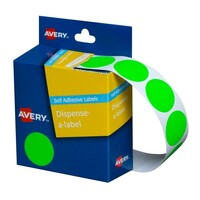 Label Avery Dots 24mm Fluoro Green 937297 box 350 Removable in Dispenser pack