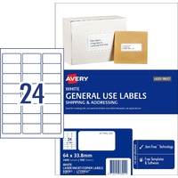 Labels 24up box 2400 Avery 938201 64x33.8mm White General Use Avery Labels inkjet copier laser