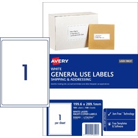 Labels  1up Copier Laser Inkjet box 100 Avery 938203 199.6x289.1mm White General Use Avery Labels inkjet copier laser