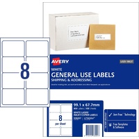 Labels  8up box 800 Avery 938207 99.1x67.7mm White General Use Avery Labels inkjet copier laser