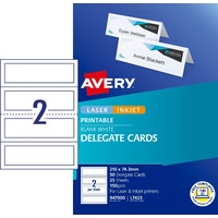 Delegate Cards Avery 947000 L7423 50 cards box 25 sheets Laser Inkjet 210x74.3mm
