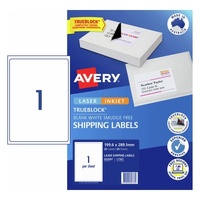 Labels  1up Laser Inkjet Avery 952007 box 20 L7167 White Shipping Labels with Trueblock 199.6x289.1mm, Laser, Inkjet, Permanent
