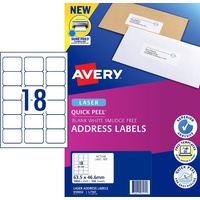 Labels 18up Laser  L7161 White box 100 959002 Avery 63.5x46.6mm Quick Peel Address Labels