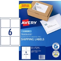 Labels  6up Laser L7166 Avery 959007 box 100 White 99.1x93.1mm 600 labels Permanent Trueblock