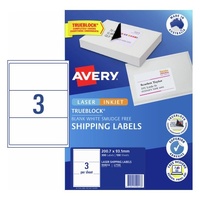 Labels  3up Laser Inkjet Avery 959013 box 100 L7155 White Shipping Labels with Trueblock 200.7 x 93.1 mm