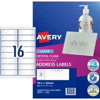 Labels 16up Laser L7562 Crystal Clear 959050 99x34 Permanent 400 labels 25 sheet pack