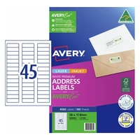 Labels 45up Laser InkJet L7156 Avery 959061 box 100 White Premium Address Labels with AveryEco™ 58x17.8 mm, Permanent