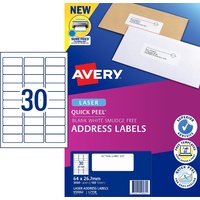 Labels 30up Laser Avery 959062 box 100 L7158 White Quick Peel permanent