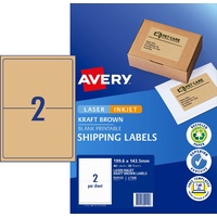 Labels  2up KRAFT Laser InkJet Avery 959125 box 20 sheets 199.6 x 143.5 mm,