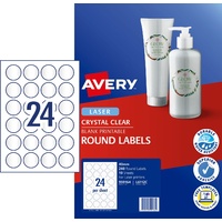Labels Round 40mm Clear Avery 959164 L6112C 10 sheets Laser 24up x240 labels