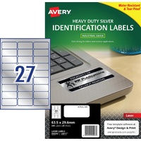 Labels 27up Laser L6011 Heavy Duty Silver 959202 Avery box 20 sheets