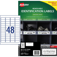 Labels 48up Laser L4778REV Heavy Duty WHITE 959205 Avery Extra Strong Removable Content 960 Labels / 20 Sheets