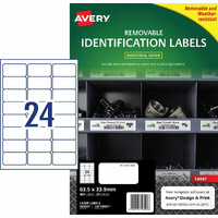 Labels 24up Laser L4775REV Heavy Duty WHITE 959207 Avery Removable 63.5x33.9mm 20 sheets, 480 labels