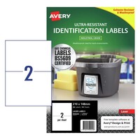 Labels  2up Laser L7916 Ultra-Resistant Avery 959245 WHITE 10 sheets, 20 labels 148x210mm Laser Extra Strong Permanent