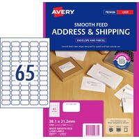 Labels 65up Avery Laser White 959371 L7651 38mm x 21mm Smooth Feed box 100 