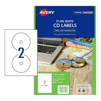 Labels  2up Laser InkJet CD DVD Avery 960101 White pack 25 sheets Permanent L7676 