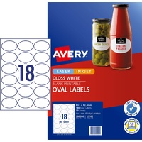 Labels Oval 63x42mm White Avery 980000 L7102 18up labels per sheet on 10 sheets