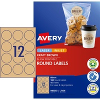 Labels Round 60mm Kraft Avery 980002 L7106 Laser Inkjet 15 SHEETS 12up