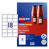Labels Rectangle 62x42mm White Avery 980013 L7109 18up labels per sheet on 10 sheets is 180 labels