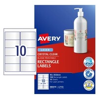 Avery 980019 Rectangle Crystal Clear Laser Label L7113 Pack 100 labels 10 per sheet, 10 sheets 96x51mm 