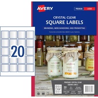  Avery 980021 Crystal Clear Laser Labels Square L7126  45x45mm Pack 10 sheets 20up, 200 labels pack #24890