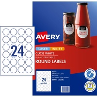 Avery 980052 Labels Round 40mm Gloss White L7147 Laser Inkjet 10 sheets 24up 240 Circles