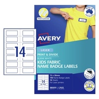 Name Badge Fabric Labels 14 Per Sheet KIDS Avery 980055 Pack 10 sheets (140) Laser Print & Divide Labels Badges  72X30mm