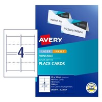 Folded Placecards Laser inkjet 85x50mm folded Matt White Avery 982503 40 Cards on 10 Sheets