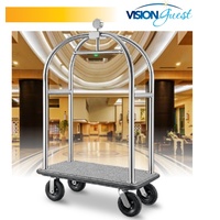 Birdcage Porters Trolleys Brushed stainless steel Professional + Freight 200mm rubber wheels