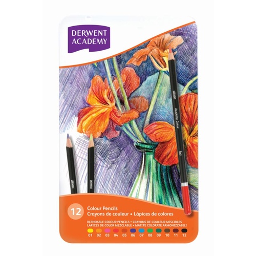 Derwent Pencils Academy Colour - tin 12 2301937 Drawing Colouring pencils artists