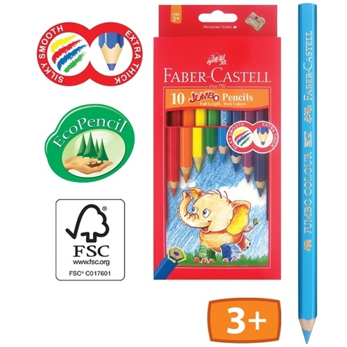 Coloured Pencil Faber Jumbo with free Sharpener 16111610 - pack 10 