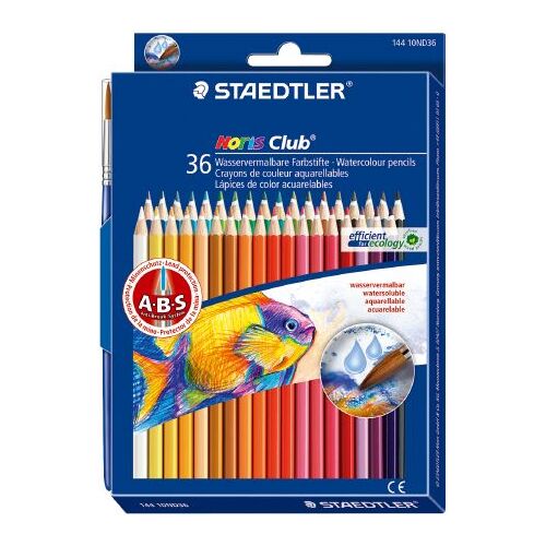 Coloured Pencil Watercolour aquarell pack 36 + paint brush Noris Club 144 10