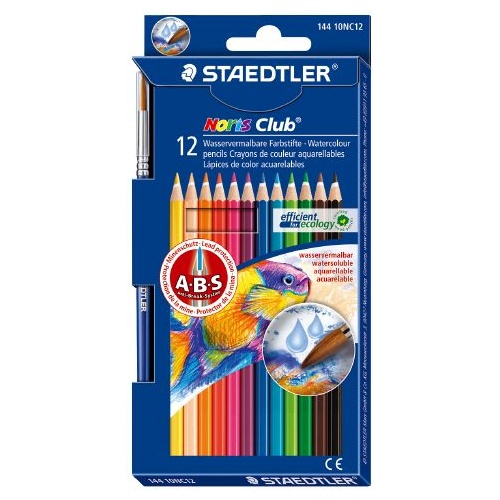 Coloured Pencil Watercolour aquarell pack 12 + paint brush Noris Club 144 10 
