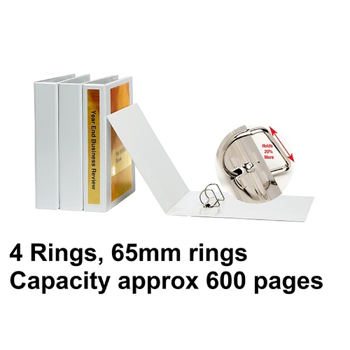 Insert Binder A4 4/65/D Marbig White 5456508 4 rings 65mm Capacity approx 600 Sheets