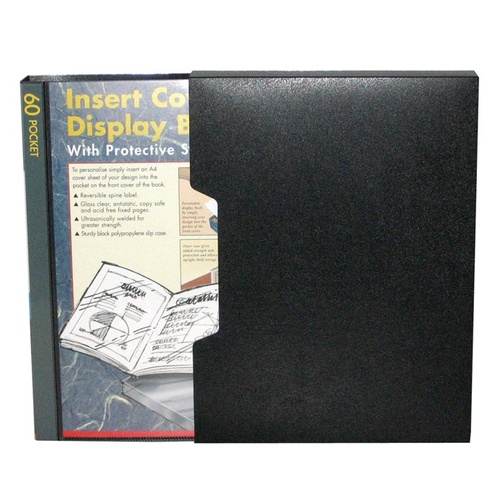 Display Book Colby A4 245A  60 Pocket Insert Cover Black with Slip cover
