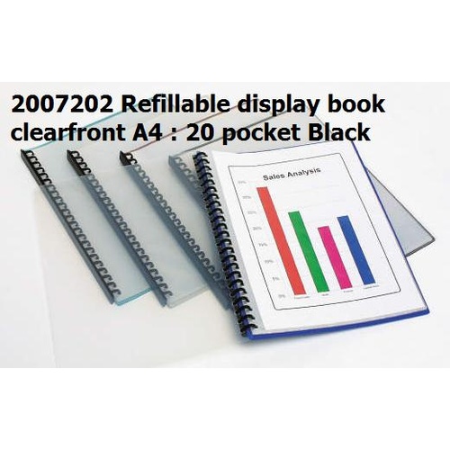Display Book  A4 Marbig 20 Pocket Clear Front Refillable 2007202 Black