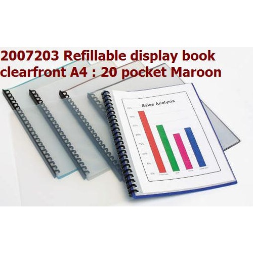 Display Book  A4 Marbig 20 Pocket Clear Front Refillable 2007203 Maroon