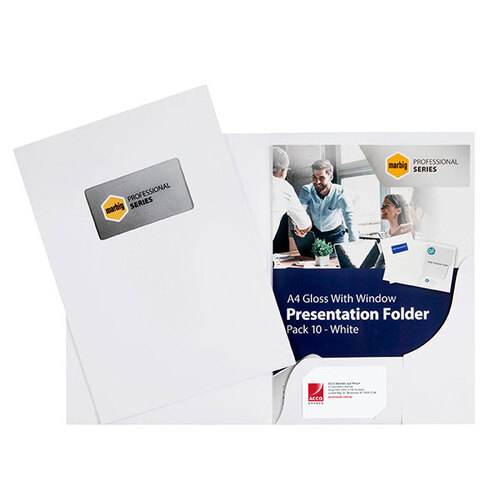 Presentation File White gloss A4 + window box 10 Marbig 11010 